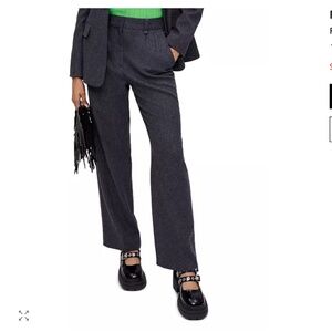 Maje Pilagori Wide Leg Flannel Wool Blend Pants Womens 4 Gray Full Length New